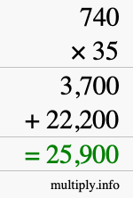 How to calculate 740 times 35 using long multiplication