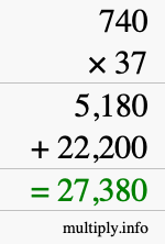 How to calculate 740 times 37 using long multiplication