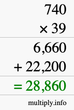 How to calculate 740 times 39 using long multiplication