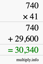 How to calculate 740 times 41 using long multiplication