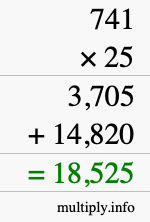 How to calculate 741 times 25 using long multiplication