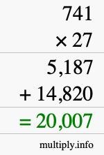 How to calculate 741 times 27 using long multiplication