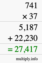 How to calculate 741 times 37 using long multiplication