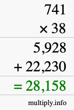 How to calculate 741 times 38 using long multiplication