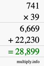 How to calculate 741 times 39 using long multiplication