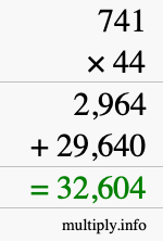 How to calculate 741 times 44 using long multiplication