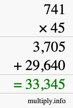 How to calculate 741 times 45 using long multiplication