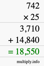 How to calculate 742 times 25 using long multiplication