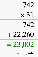 How to calculate 742 times 31 using long multiplication