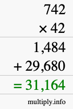 How to calculate 742 times 42 using long multiplication