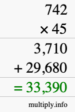 How to calculate 742 times 45 using long multiplication