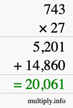 How to calculate 743 times 27 using long multiplication