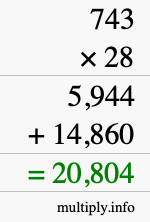 How to calculate 743 times 28 using long multiplication