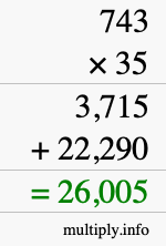 How to calculate 743 times 35 using long multiplication