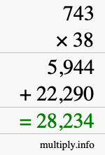 How to calculate 743 times 38 using long multiplication