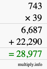 How to calculate 743 times 39 using long multiplication