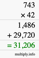 How to calculate 743 times 42 using long multiplication