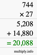 How to calculate 744 times 27 using long multiplication