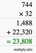 How to calculate 744 times 32 using long multiplication