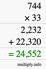How to calculate 744 times 33 using long multiplication