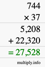 How to calculate 744 times 37 using long multiplication