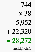 How to calculate 744 times 38 using long multiplication