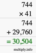How to calculate 744 times 41 using long multiplication