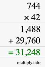 How to calculate 744 times 42 using long multiplication