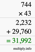 How to calculate 744 times 43 using long multiplication