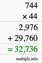 How to calculate 744 times 44 using long multiplication