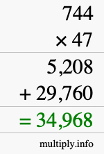 How to calculate 744 times 47 using long multiplication