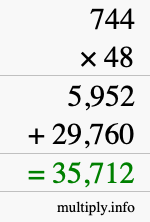 How to calculate 744 times 48 using long multiplication