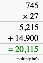 How to calculate 745 times 27 using long multiplication