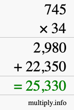 How to calculate 745 times 34 using long multiplication