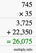 How to calculate 745 times 35 using long multiplication