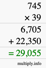 How to calculate 745 times 39 using long multiplication