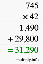 How to calculate 745 times 42 using long multiplication