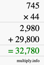 How to calculate 745 times 44 using long multiplication