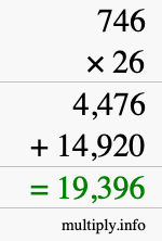 How to calculate 746 times 26 using long multiplication