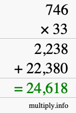How to calculate 746 times 33 using long multiplication