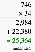How to calculate 746 times 34 using long multiplication
