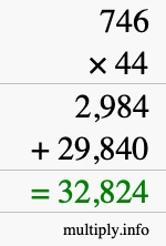 How to calculate 746 times 44 using long multiplication