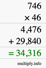 How to calculate 746 times 46 using long multiplication