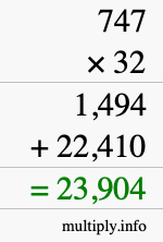 How to calculate 747 times 32 using long multiplication How to calculate 747 times 32 using long multiplication