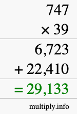 How to calculate 747 times 39 using long multiplication