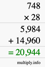 How to calculate 748 times 28 using long multiplication How to calculate 748 times 28 using long multiplication