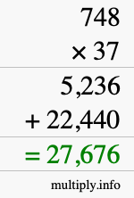 How to calculate 748 times 37 using long multiplication