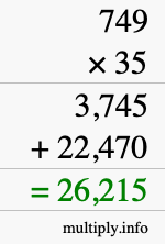 How to calculate 749 times 35 using long multiplication