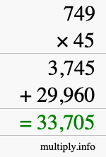 How to calculate 749 times 45 using long multiplication