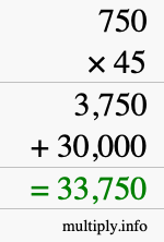 How to calculate 750 times 45 using long multiplication